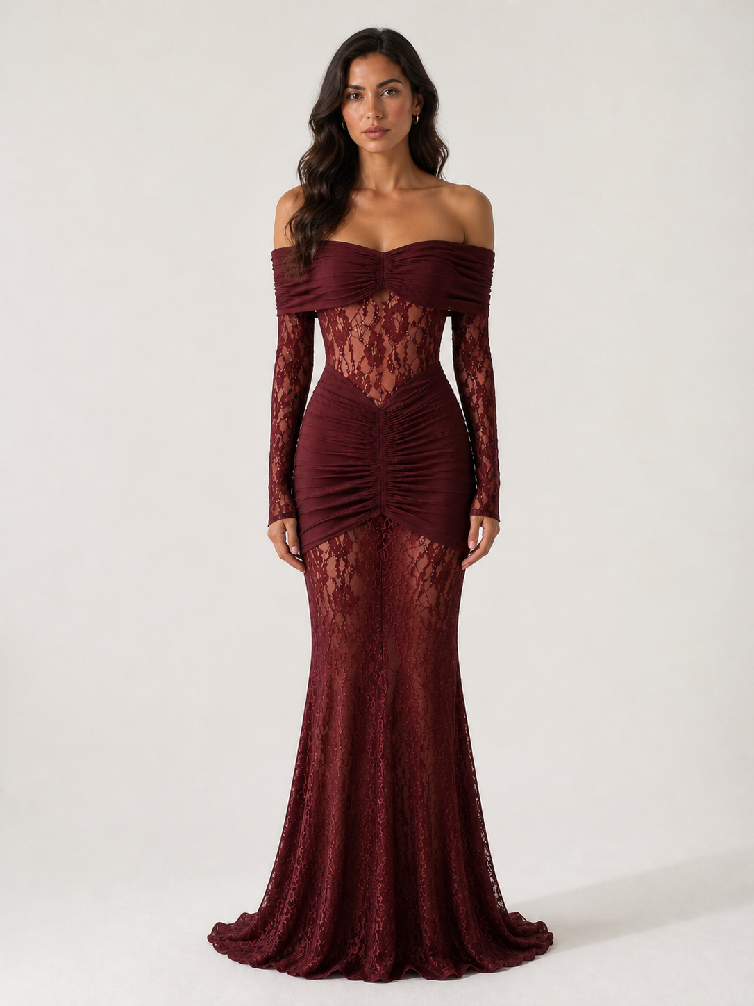 Bruma Vestido Maxi de Encaje con Ruches