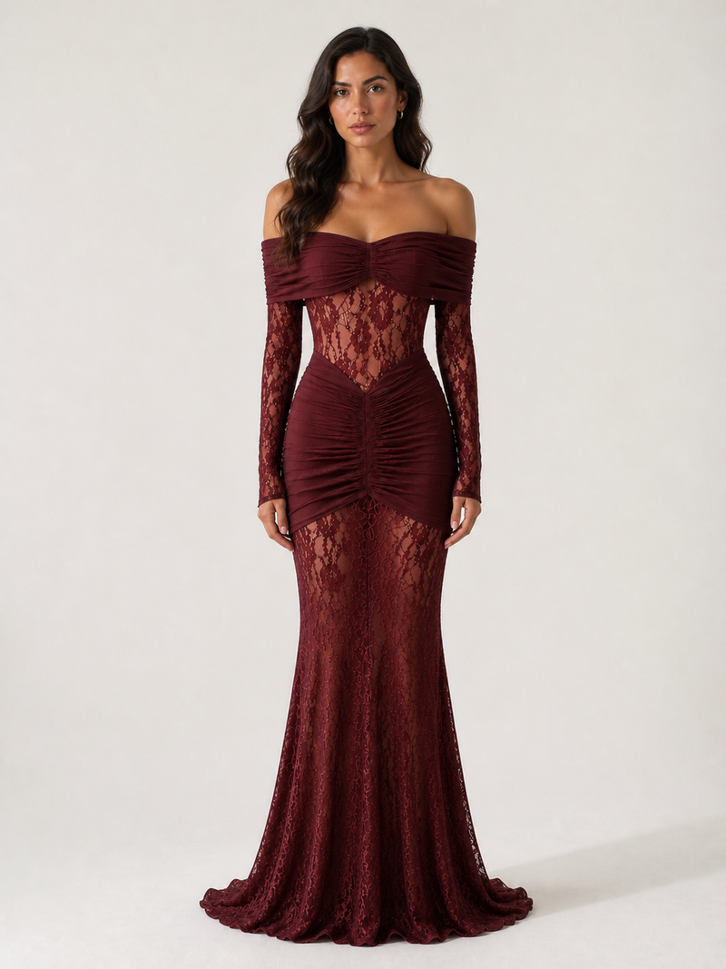 Bruma Vestido Maxi de Encaje con Ruches