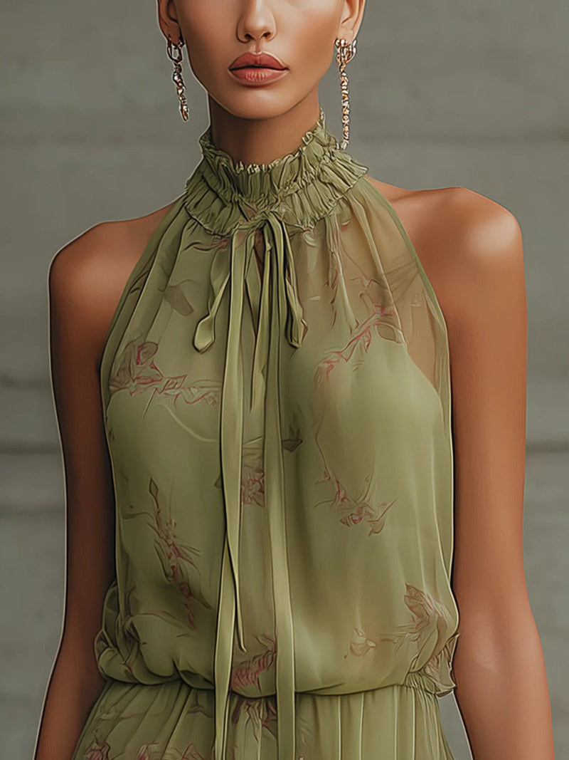 Sylvie | Minivestido en gasa floral verde, cintura alta