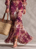 Rosine | Vestido Maxi Hombros Descubiertos Rosa Antiguo, Motivo Floral