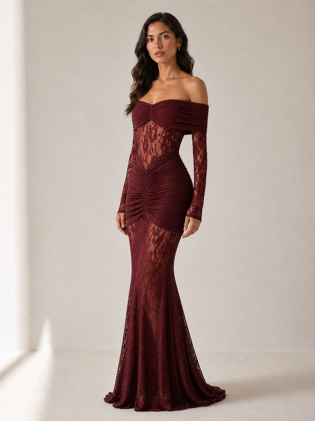 Bruma Vestido Maxi de Encaje con Ruches