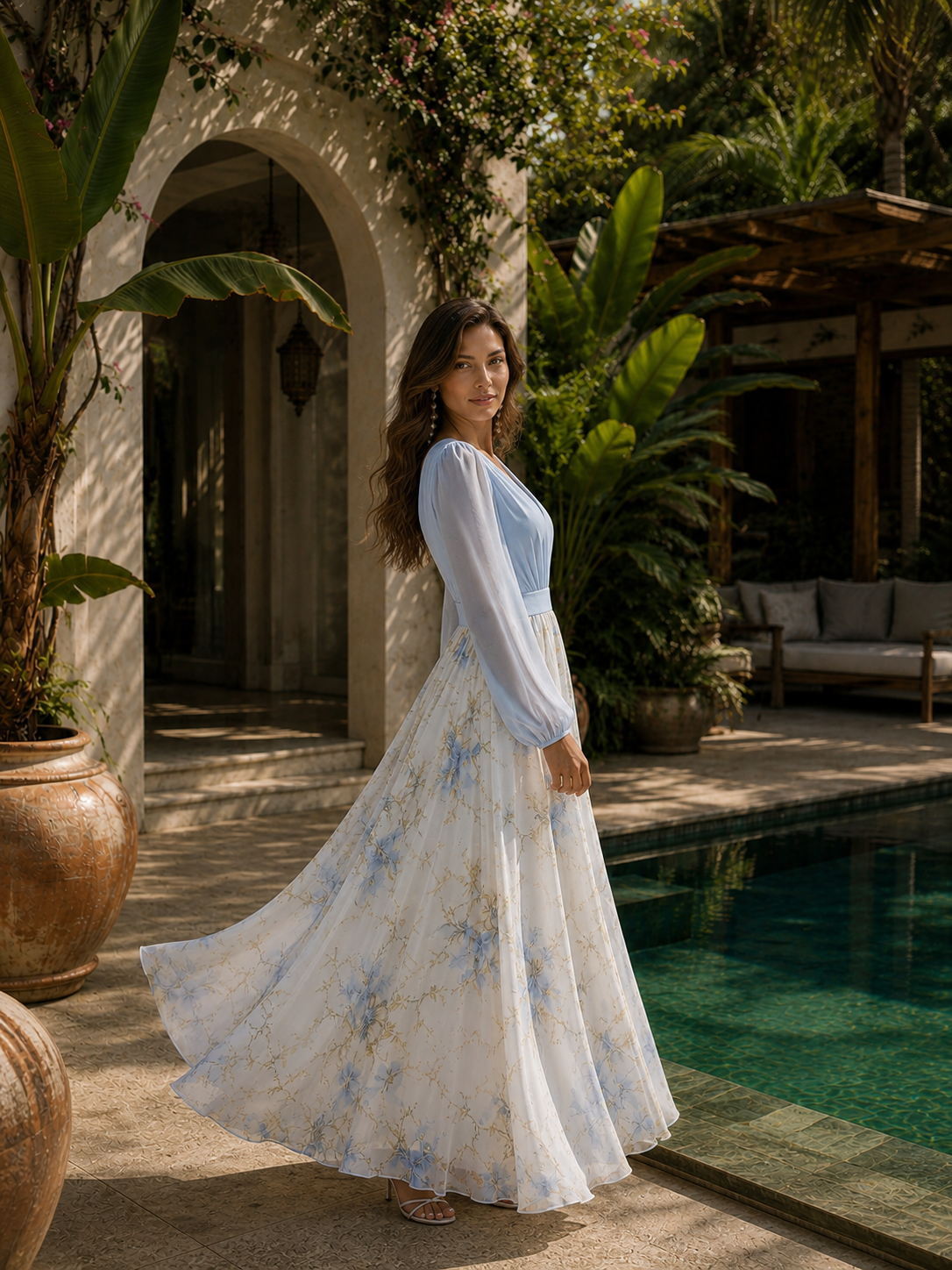 FLORENCIA | Vestido Maxi Bicolor con Falda Floral