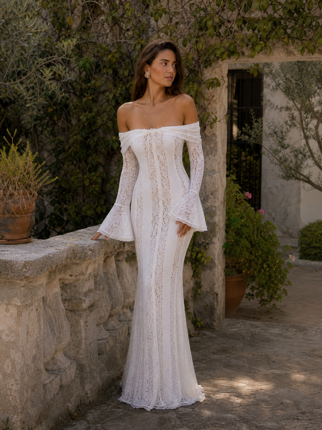 Rosalie Vestido Maxi Off-Shoulder de Encaje