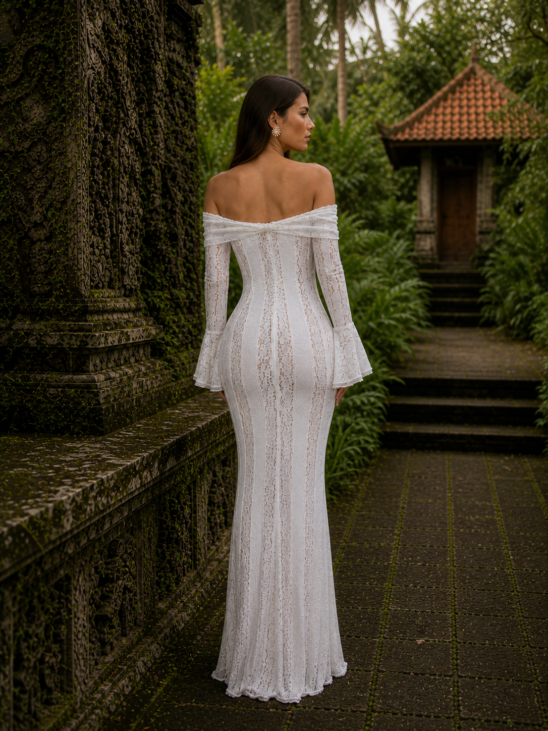 Rosalie Vestido Maxi Off-Shoulder de Encaje