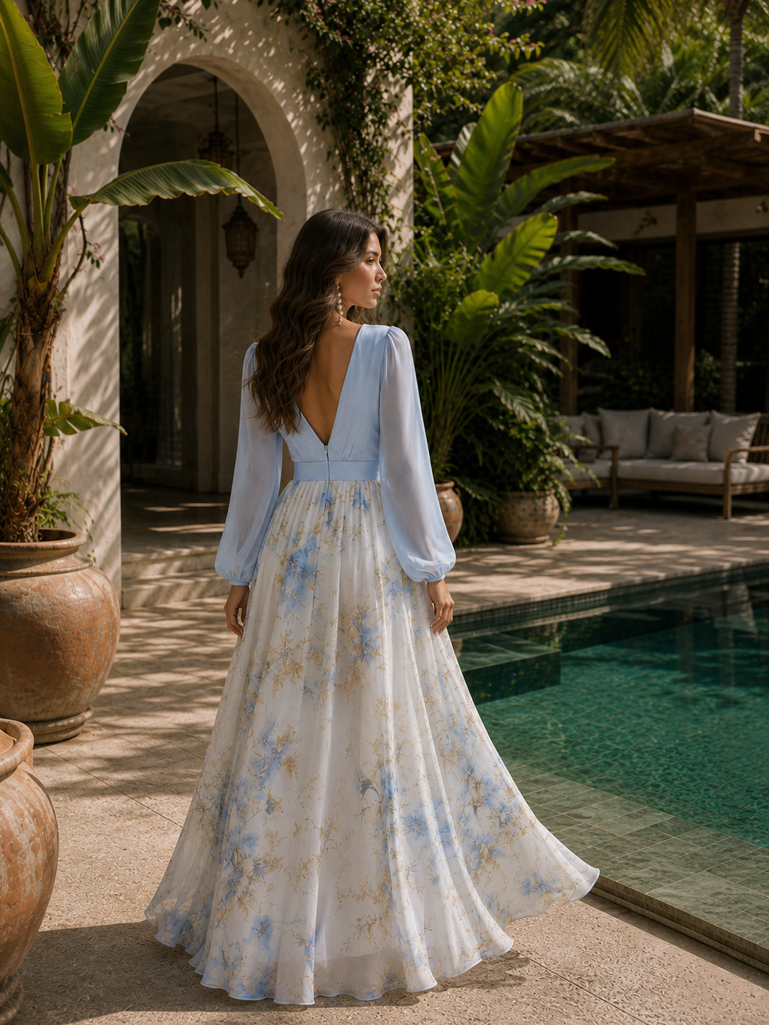 FLORENCIA | Vestido Maxi Bicolor con Falda Floral
