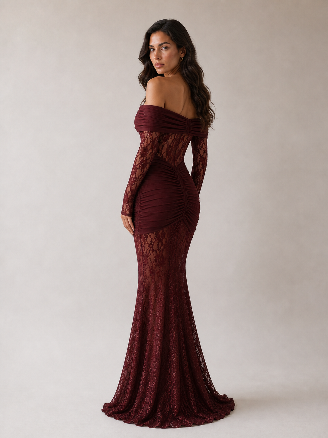 Bruma Vestido Maxi de Encaje con Ruches