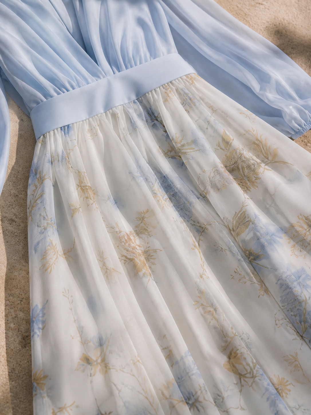 FLORENCIA | Vestido Maxi Bicolor con Falda Floral