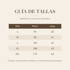 Guía de tallas de la americana Claudia en centímetros, de S a 2XL
