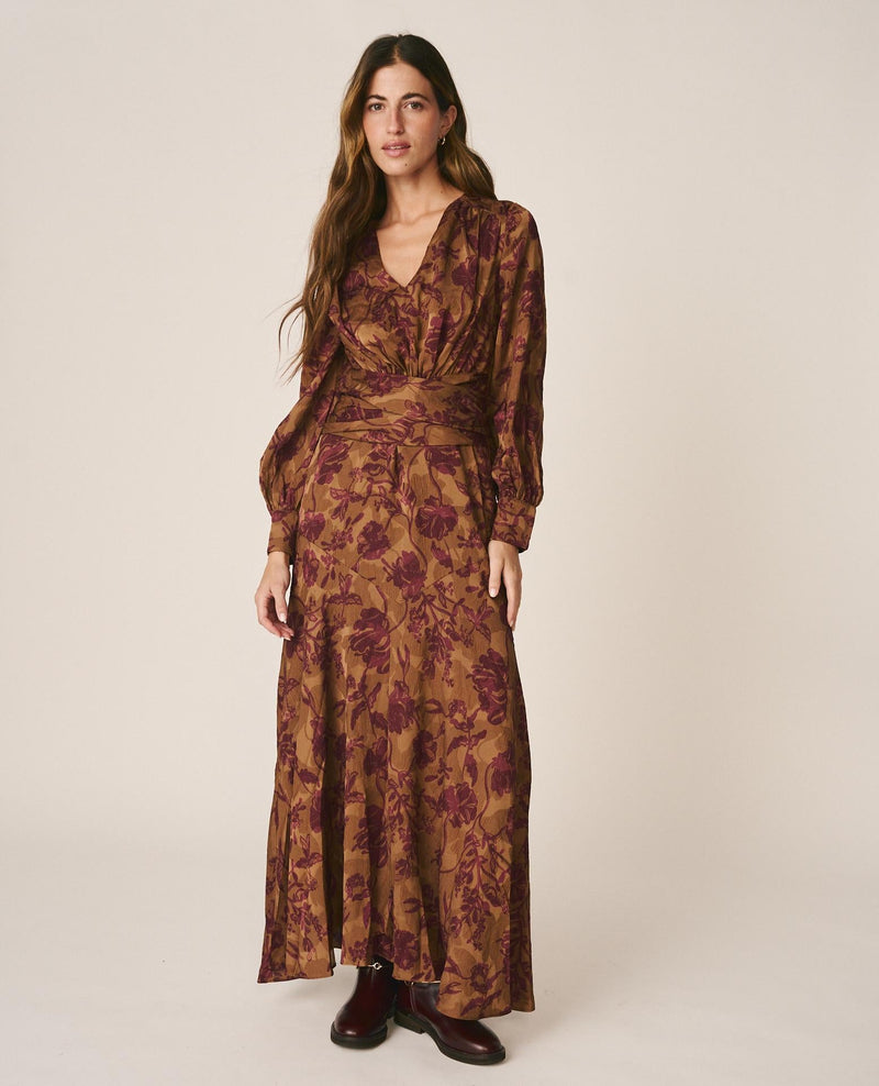VESTIDO LARGO JACQUARD FLORAL