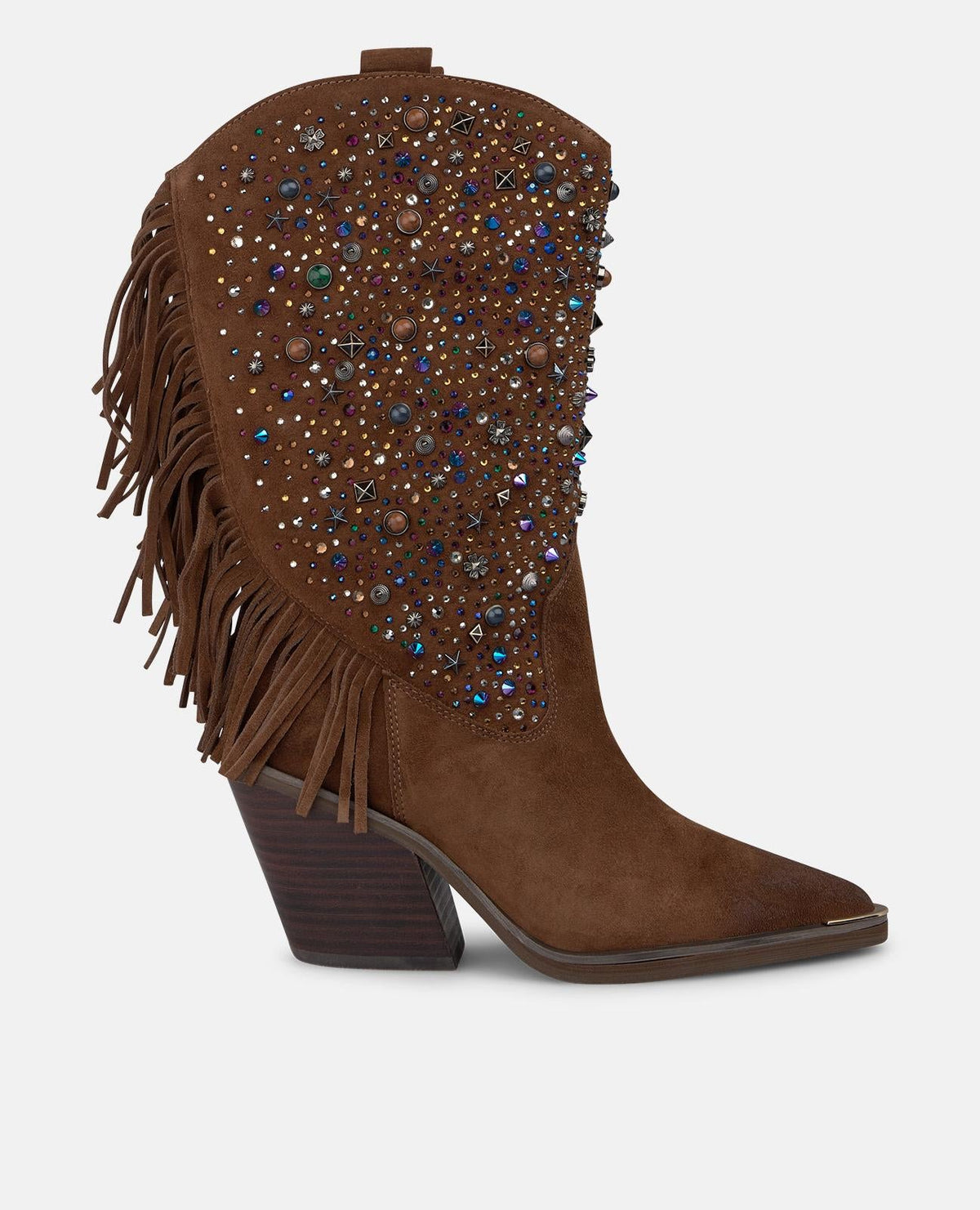 BOTA COWBOY DE ANTE CON PEDRERÍA Y FLECOS