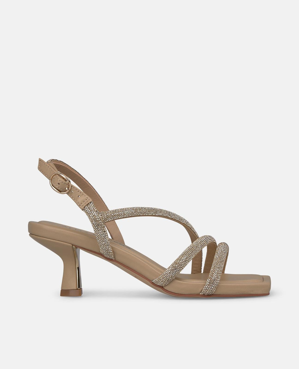 SANDALIA DE TIRAS DIAGONALES METALIZADA