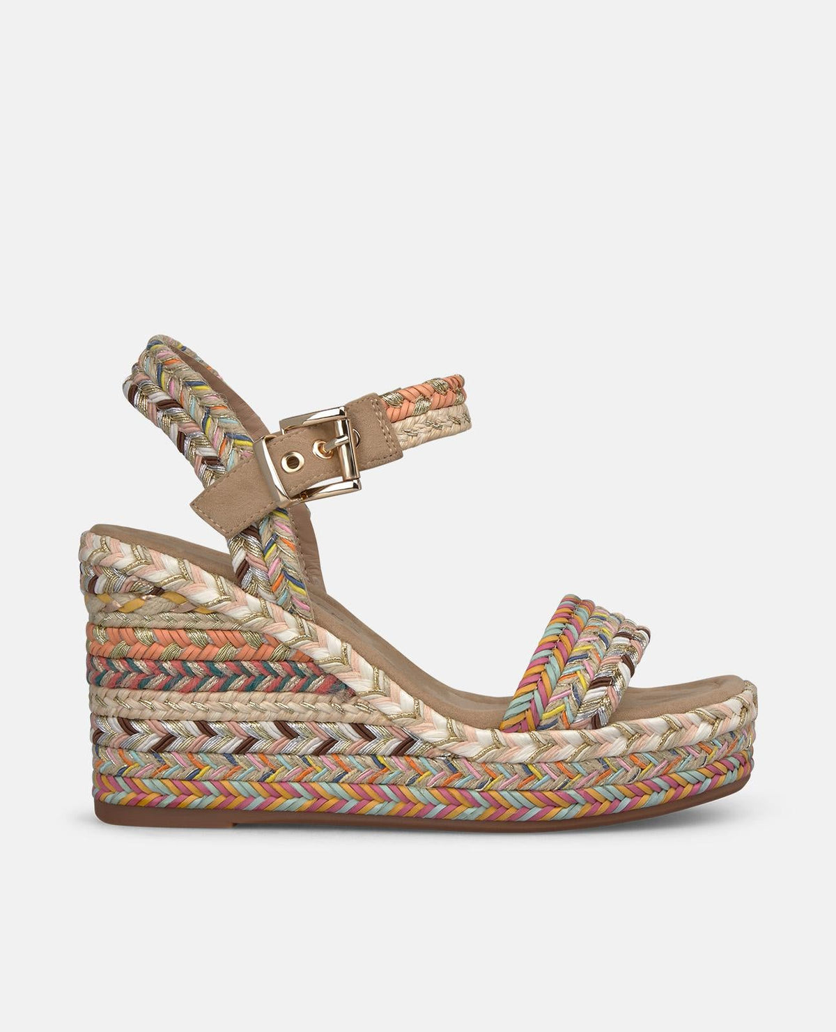 SANDALIA CUÑA TIRAS MULTICOLOR