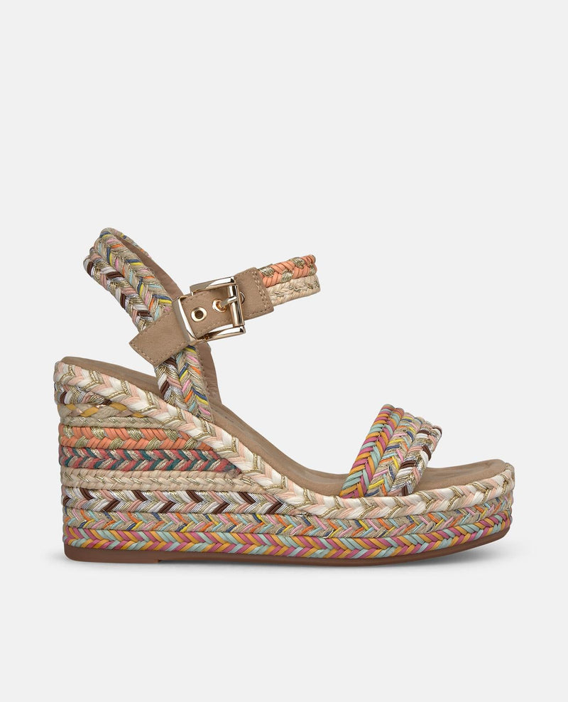 SANDALIA CUÑA TIRAS MULTICOLOR