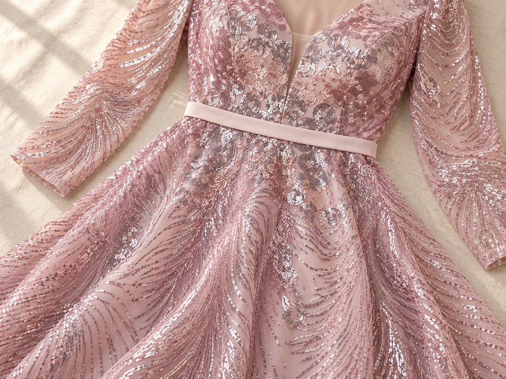 Renata | Vestido largo rosa de lentejuelas con escote en V
