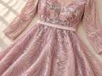 Renata | Vestido largo rosa de lentejuelas con escote en V