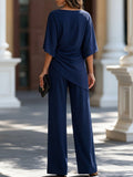 Moni | Conjunto con Blusa de Cintura Drapeada y Pantalones de Pierna Ancha