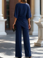 Moni | Conjunto con Blusa de Cintura Drapeada y Pantalones de Pierna Ancha