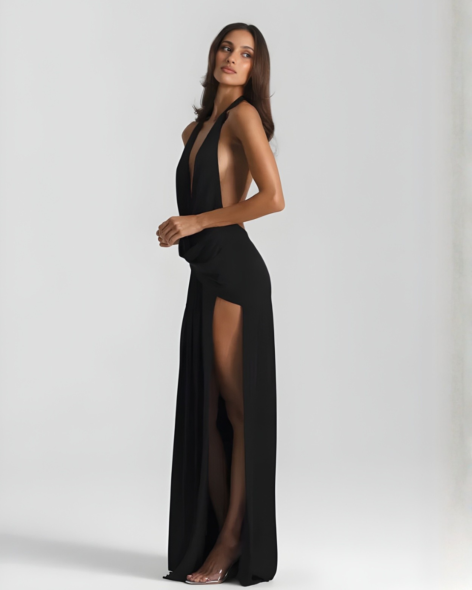 Mila • Vestido Maxi Sin Espalda con Cuello Halter