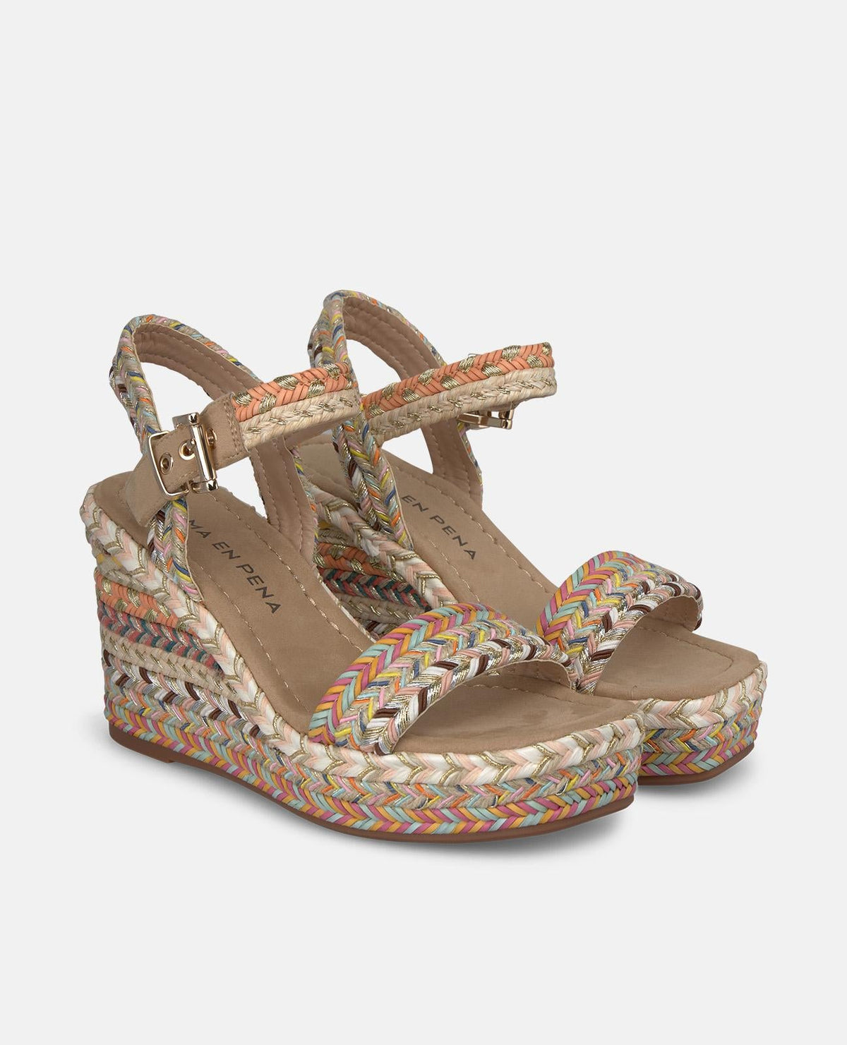 SANDALIA CUÑA TIRAS MULTICOLOR