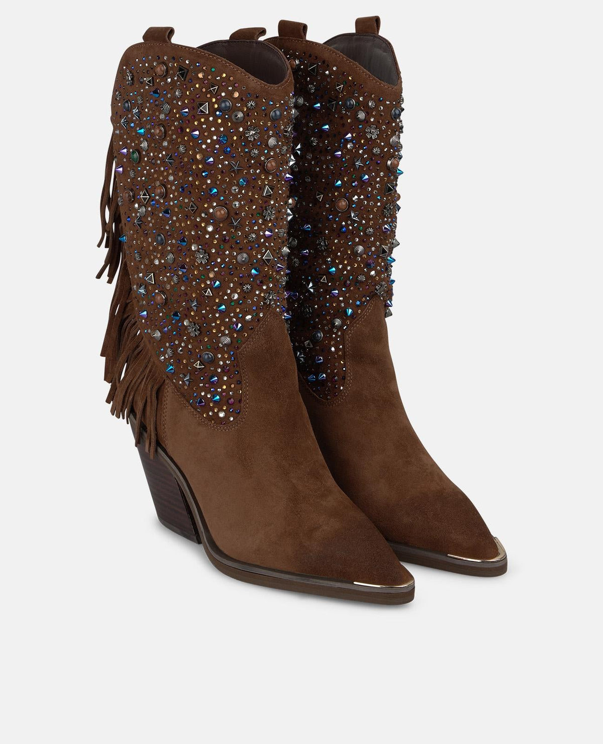 BOTA COWBOY DE ANTE CON PEDRERÍA Y FLECOS