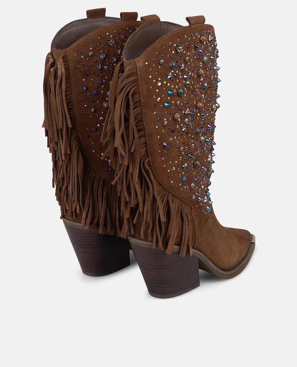 BOTA COWBOY DE ANTE CON PEDRERÍA Y FLECOS