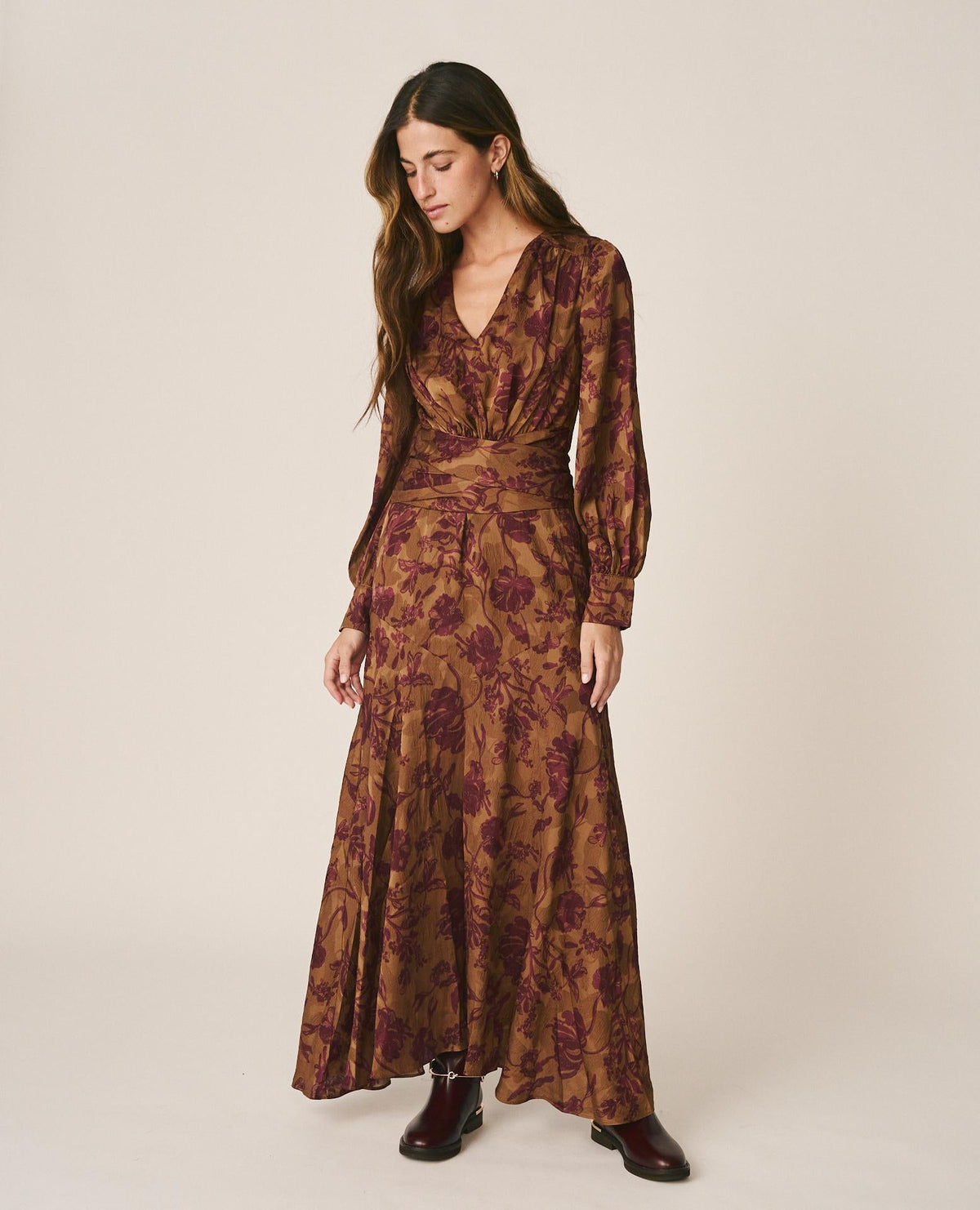 VESTIDO LARGO JACQUARD FLORAL