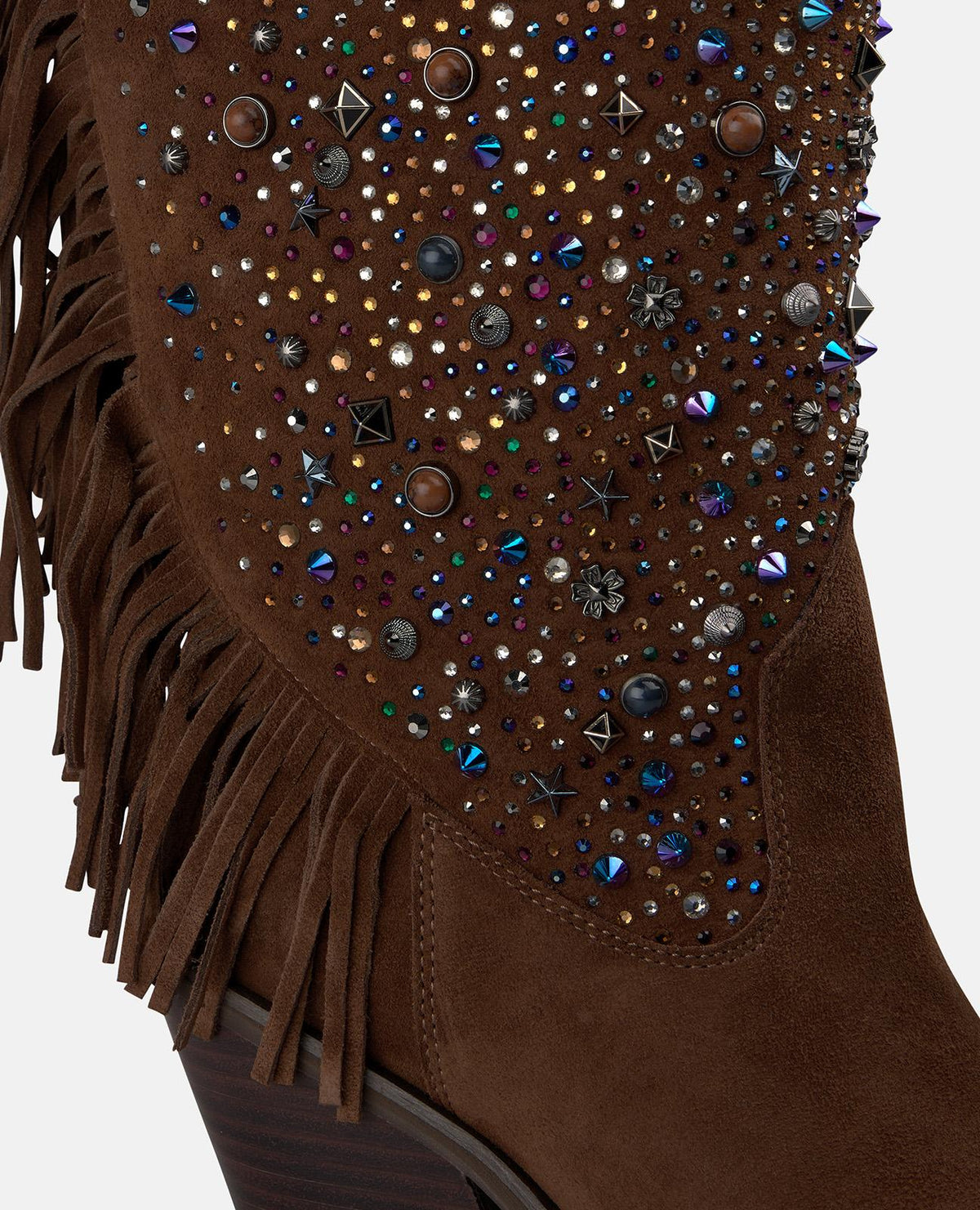 BOTA COWBOY DE ANTE CON PEDRERÍA Y FLECOS