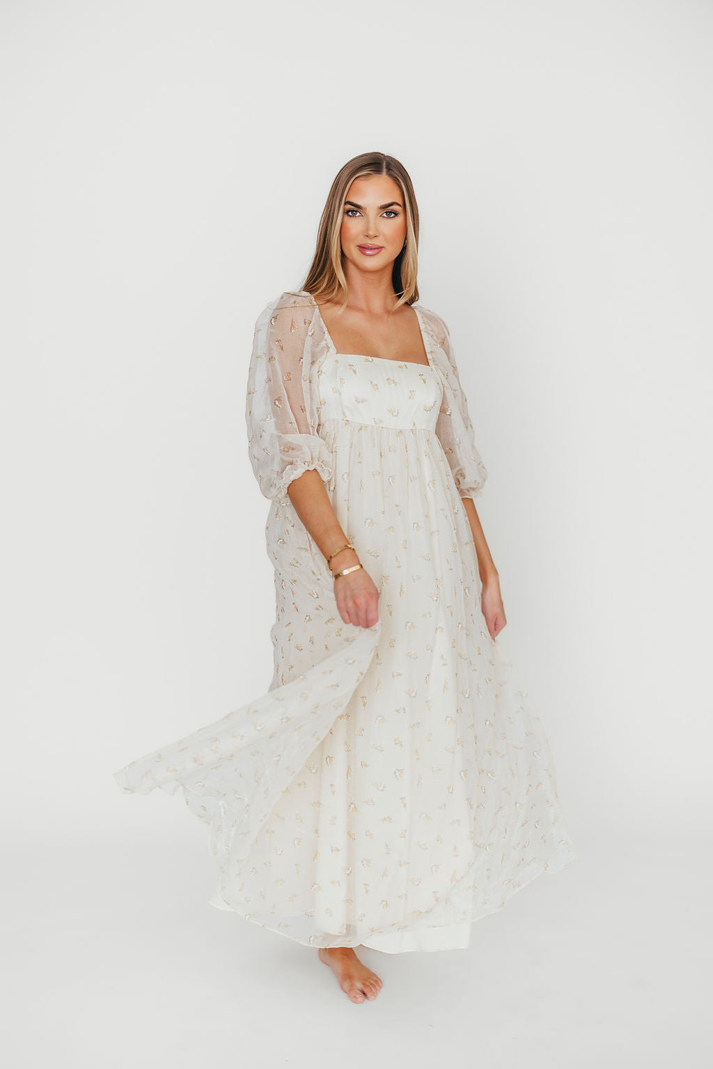 Jimena · Vestido maxi de flores con smock - Apto premamá y tallas inclusivas (S-4XL)