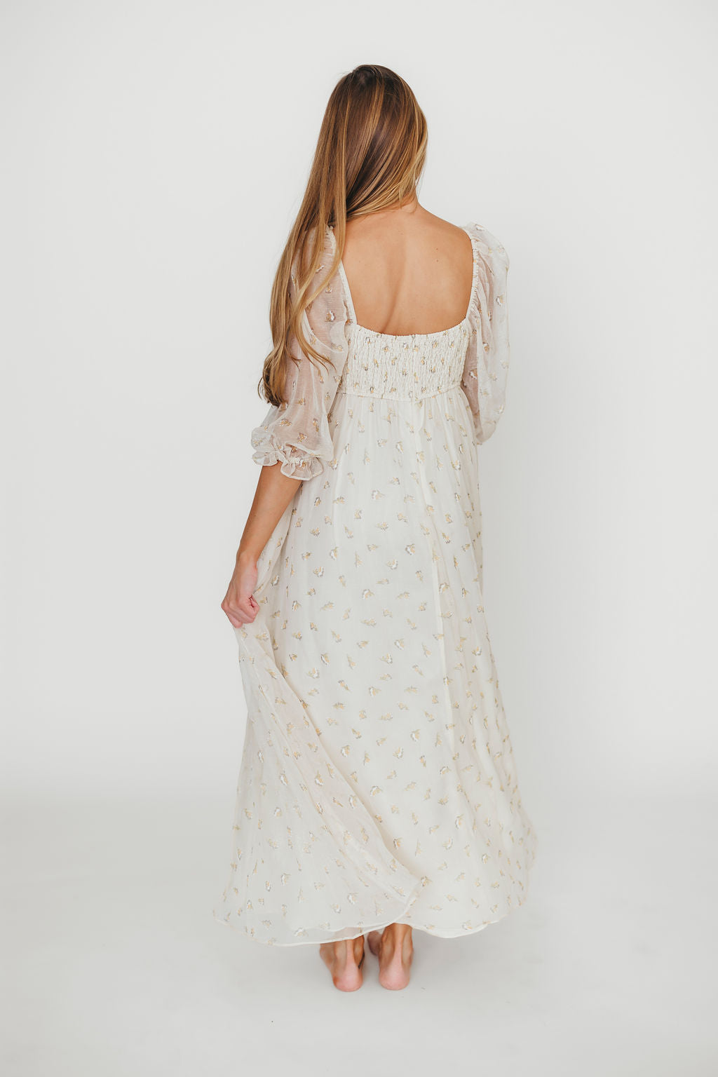 Jimena · Vestido maxi de flores con smock - Apto premamá y tallas inclusivas (S-4XL)