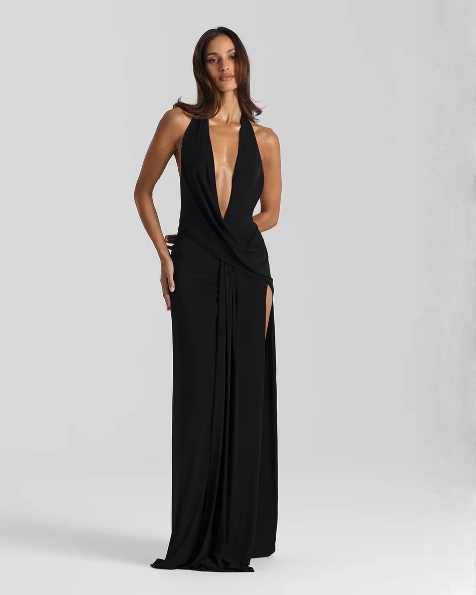 Mila • Vestido Maxi Sin Espalda con Cuello Halter