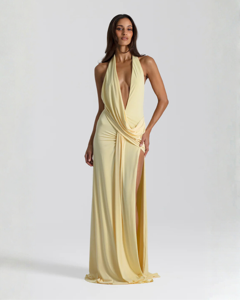 Mila • Vestido Maxi Sin Espalda con Cuello Halter