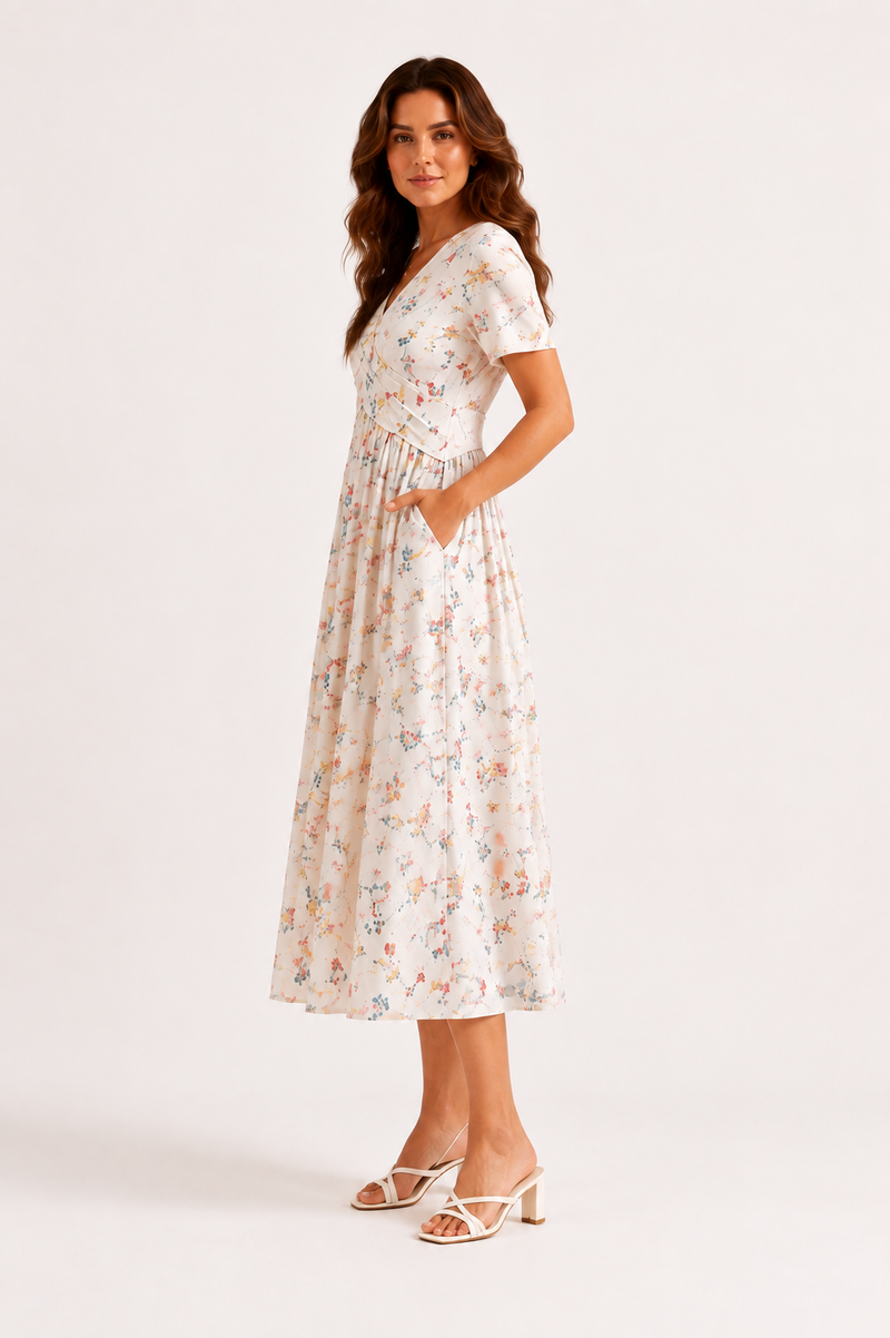 Azalea · Vestido Midi Floral de Cintura Cruzada