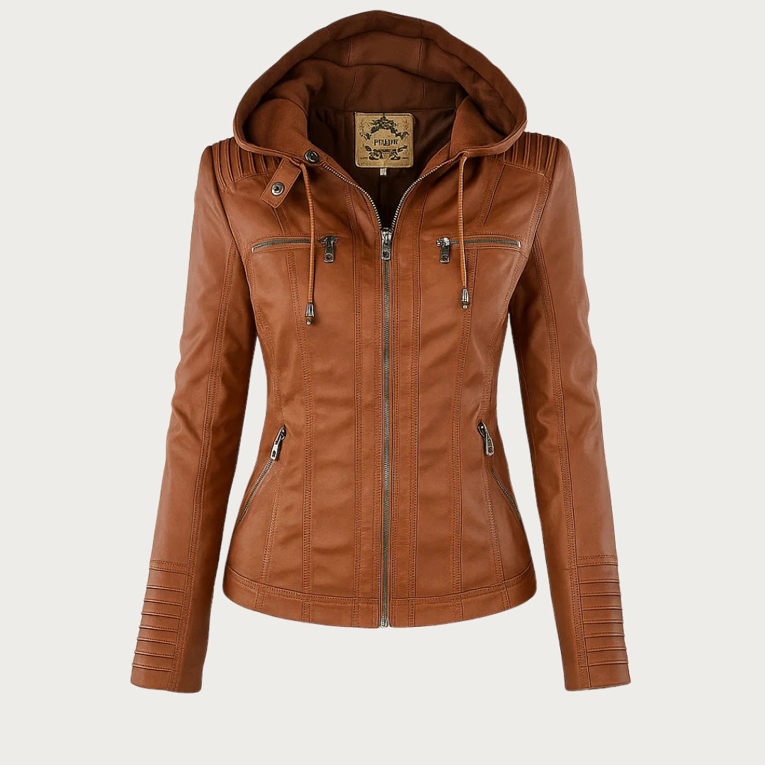 Chaqueta Flavia de efecto piel con capucha en marrón claro