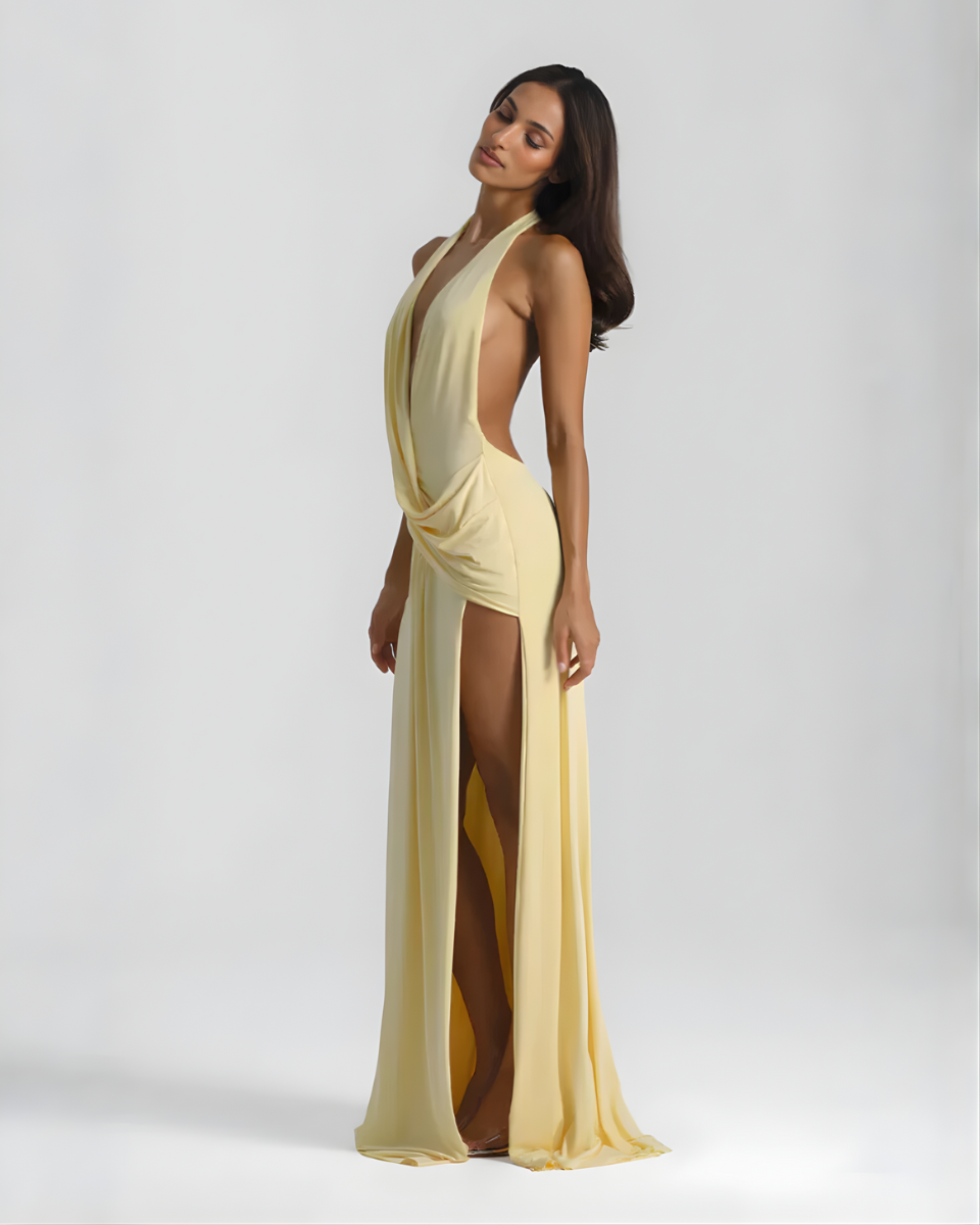Mila • Vestido Maxi Sin Espalda con Cuello Halter