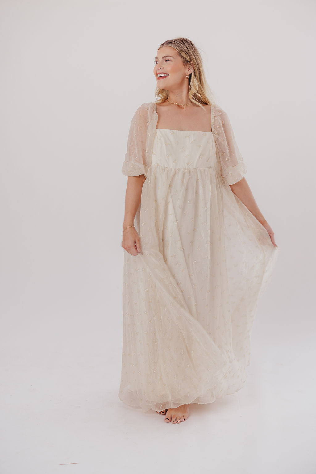 Jimena · Vestido maxi de flores con smock - Apto premamá y tallas inclusivas (S-4XL)
