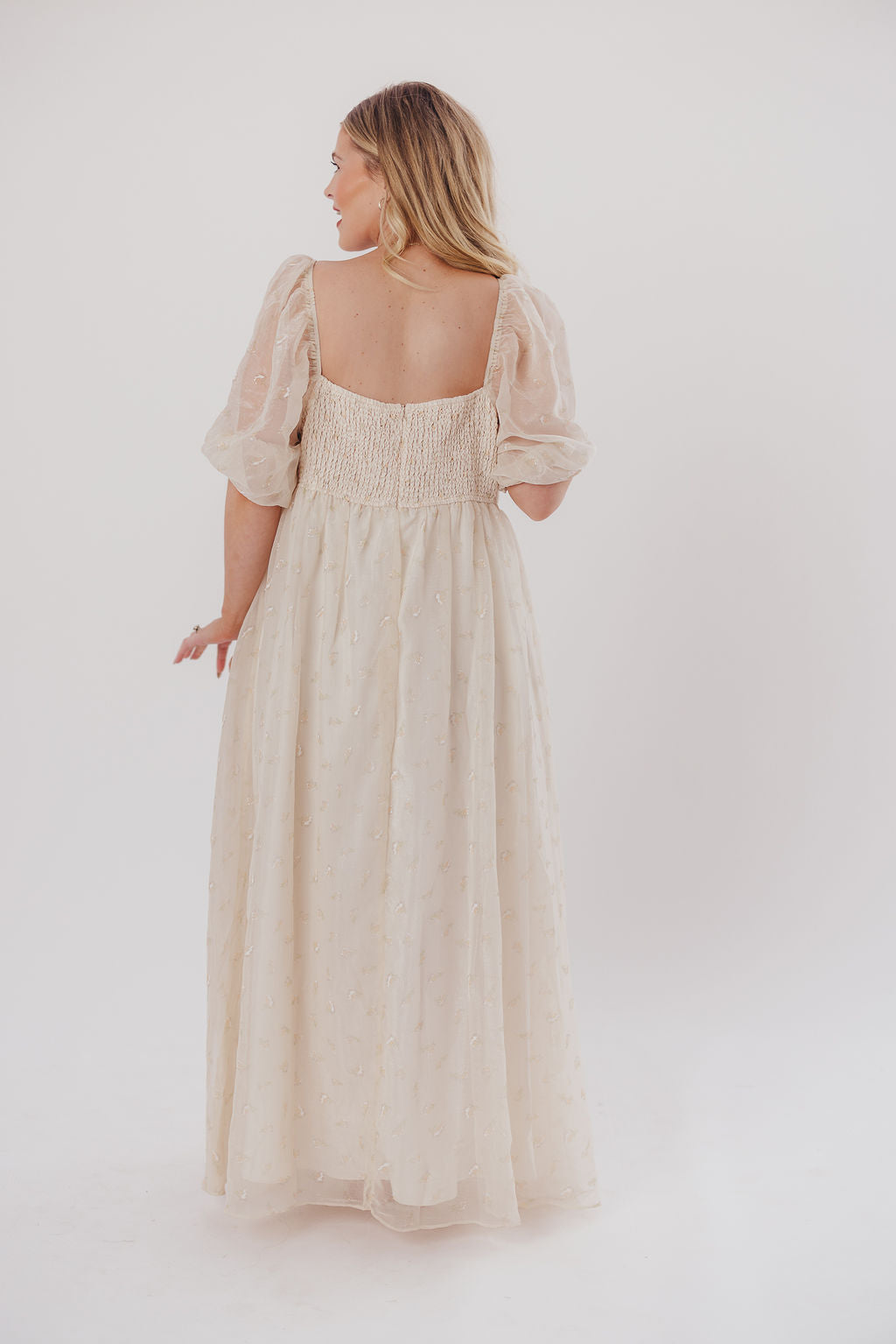 Jimena · Vestido maxi de flores con smock - Apto premamá y tallas inclusivas (S-4XL)