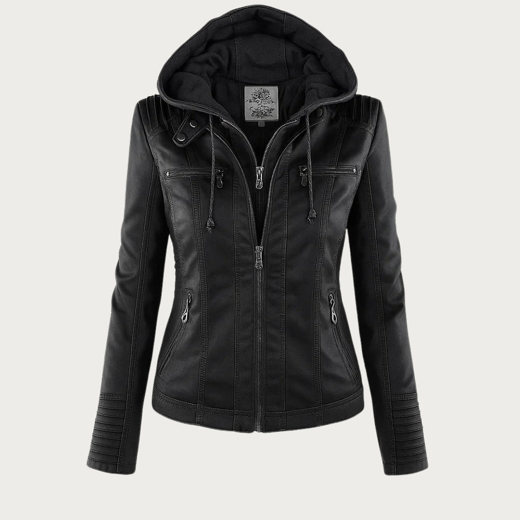 Chaqueta Flavia de efecto piel con capucha en negro