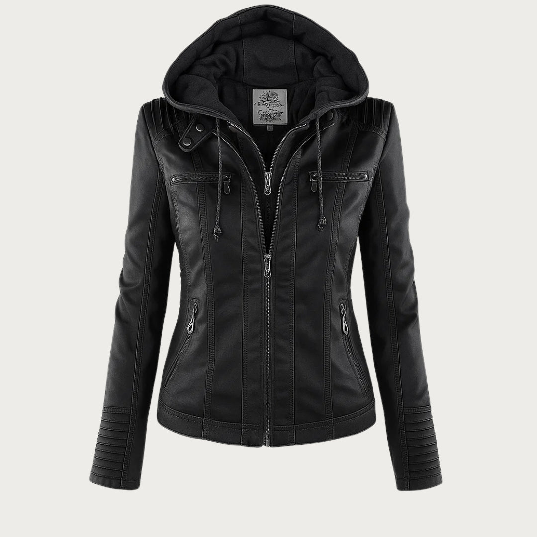 Chaqueta Flavia de efecto piel con capucha en negro