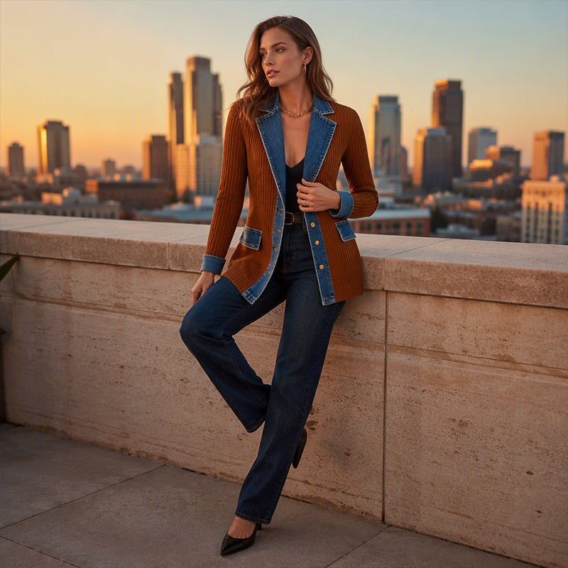 Liora · Chaqueta de Punto con Detalles Vaqueros