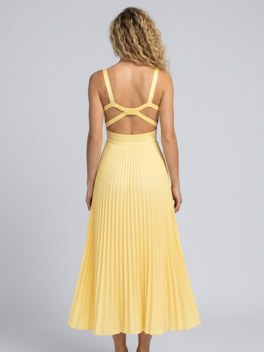 Aby • Vestido Maxi con Pliegues y Escote en V