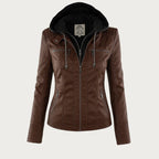 Chaqueta Flavia de efecto piel con capucha en marrón oscuro