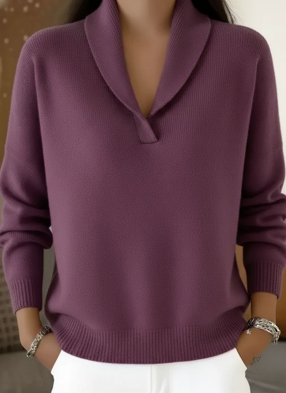 Jersey Antonine de cuello chal y escote en V en color morado