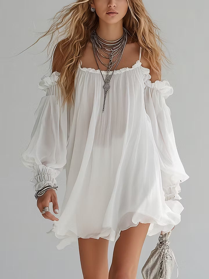Romane | Mini Vestido Vaporoso Bohemio, Hombros Descubiertos