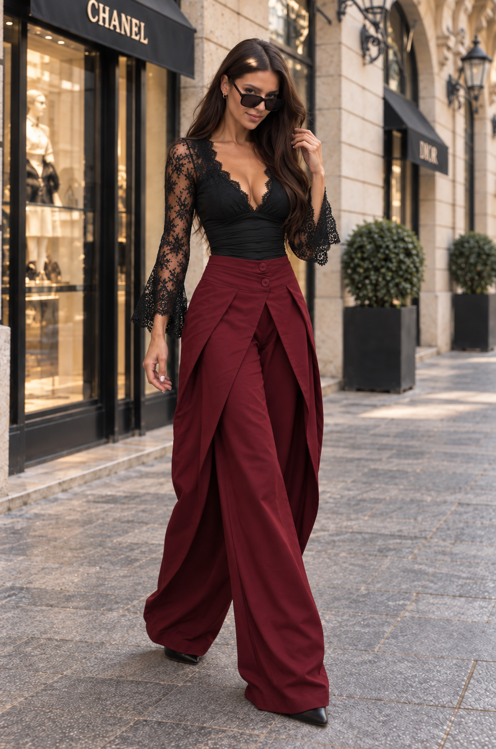 Gilda - Conjunto body de encaje y pantalón