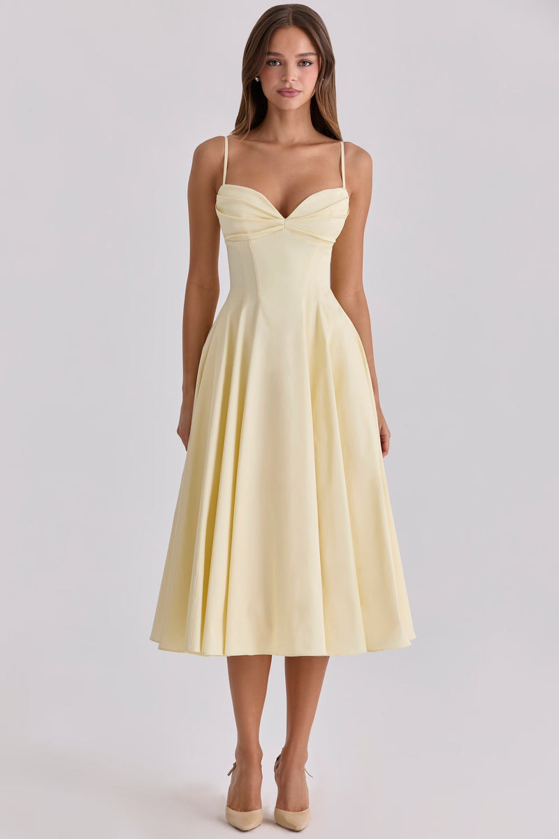 Delali • Vestido Midi Escote Fruncido