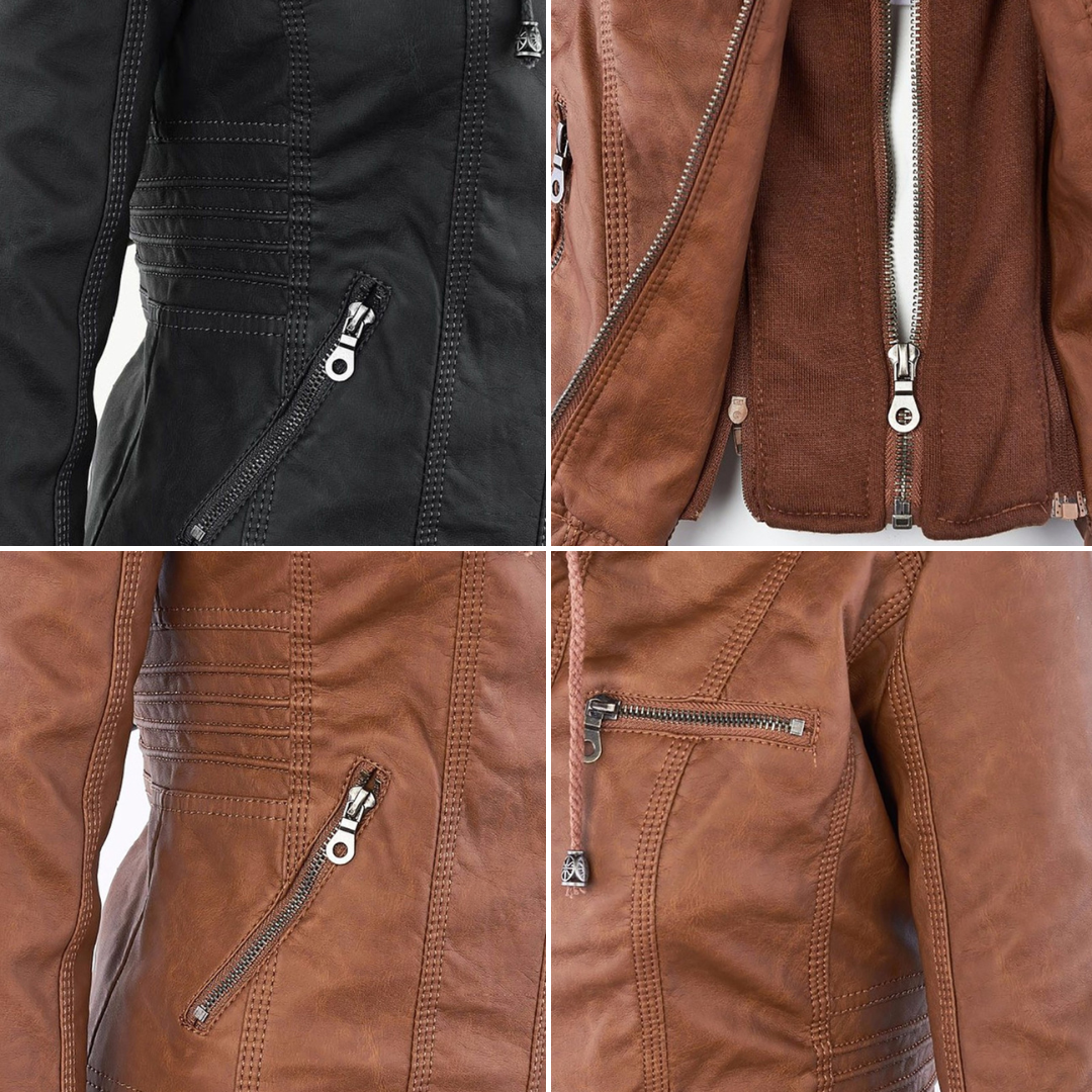 Detalles de la chaqueta Flavia: cremalleras, bolsillos y capucha