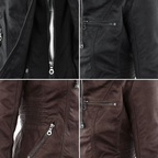 Detalles de la chaqueta Flavia en negro y marrón oscuro