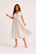 Azalea · Vestido Midi Floral de Cintura Cruzada