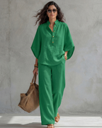 CLAUDIA | Conjunto con blusa abotonada