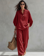 CLAUDIA | Conjunto con blusa abotonada